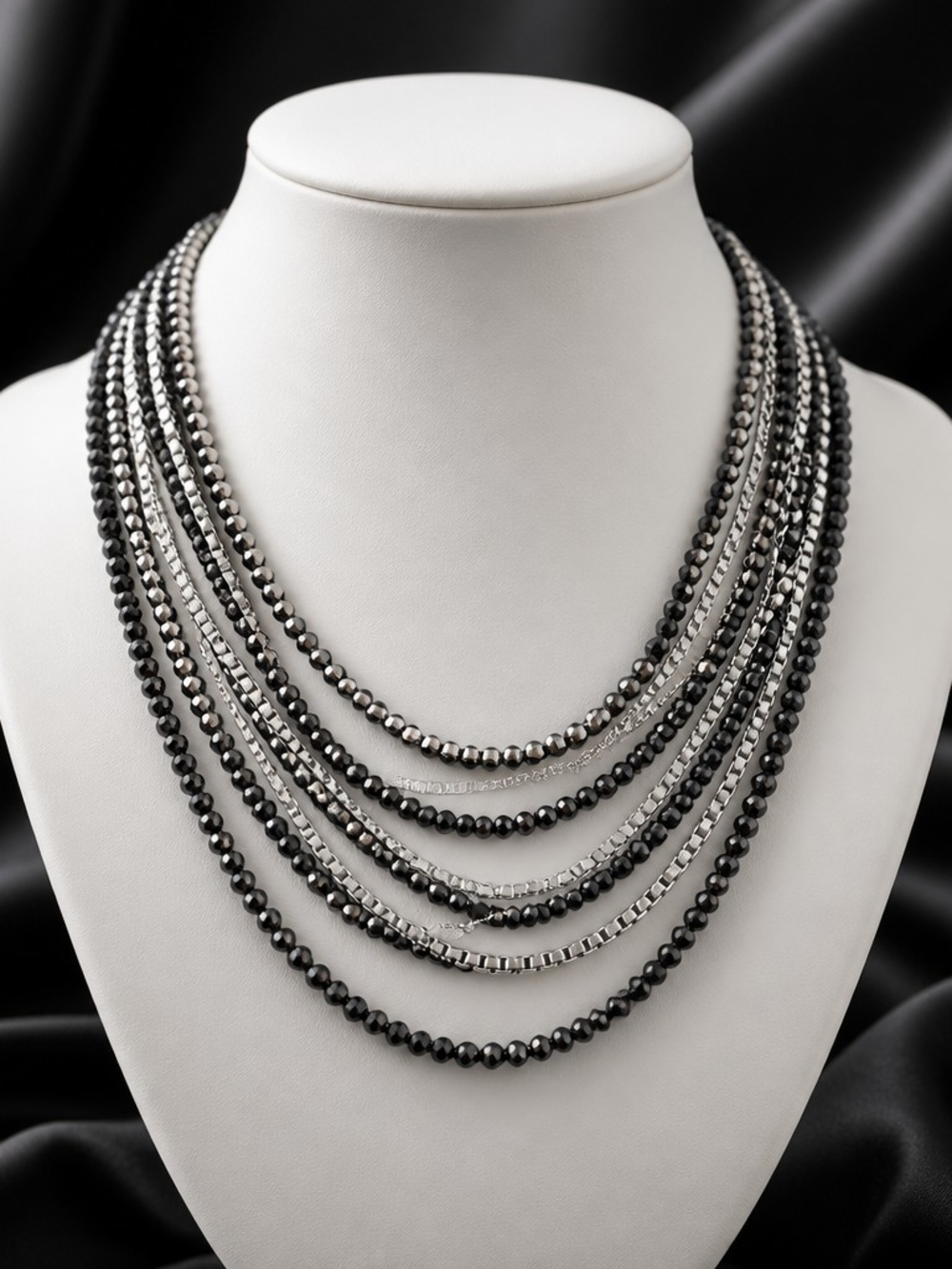 White House Black Market Multi-Strand Black and Silver Layered Necklace